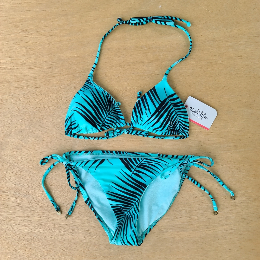 Salt Life live salty bikini, tropical palm, aqua,S